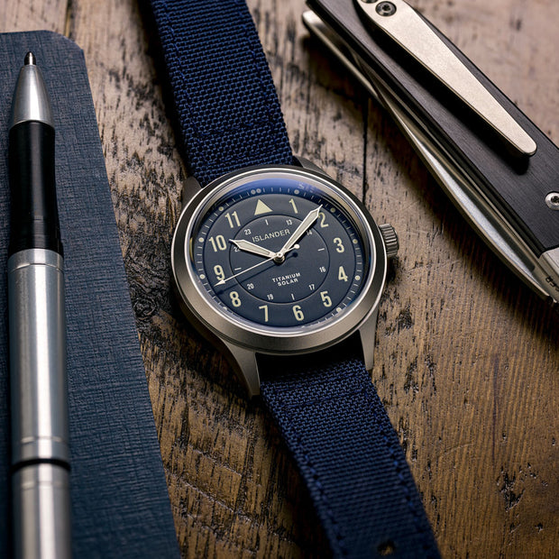 Islander Watch – Babylon HV1000 Titanium Solar Field Watch with Blue Dial