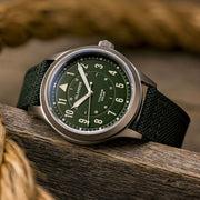 Islander Watch – Babylon HV1000 Titanium Solar Field Watch with Olive Dial