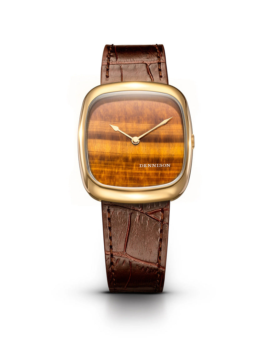 Dennison Watch – Natural Stone Tiger Eye In Gold