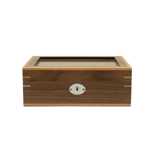 Dřevěný box na 6 hodinek – sklo