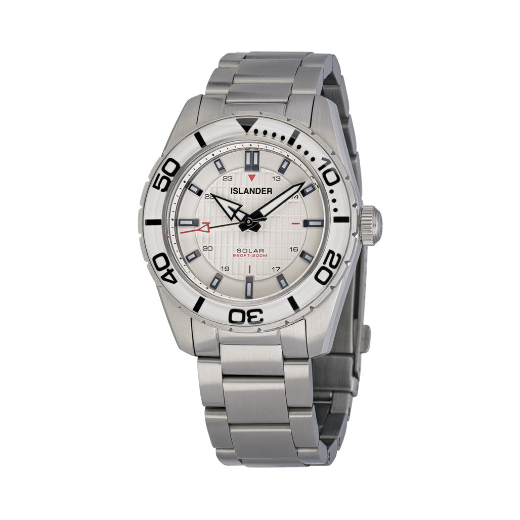 Islander Watch – Saltaire 38mm Solar Dive Watch with Pure White Dial #ISL-281