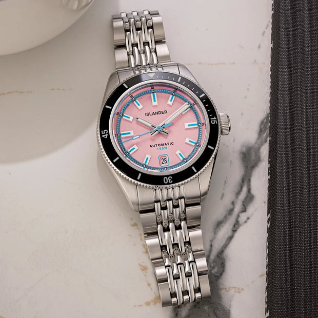 Islander Watch – Port Jefferson Skin Diver Automatic Watch with Miami Pink Dial #ISL-372