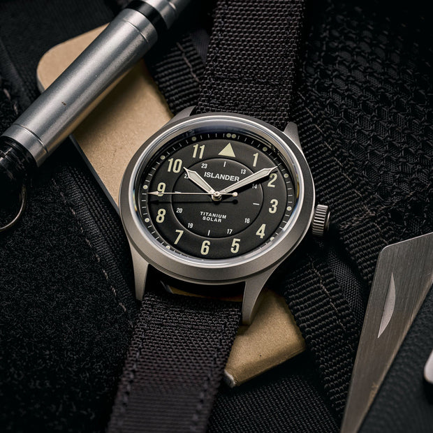 Islander Watch – Babylon HV1000 Titanium Solar Field Watch with Black Dial
